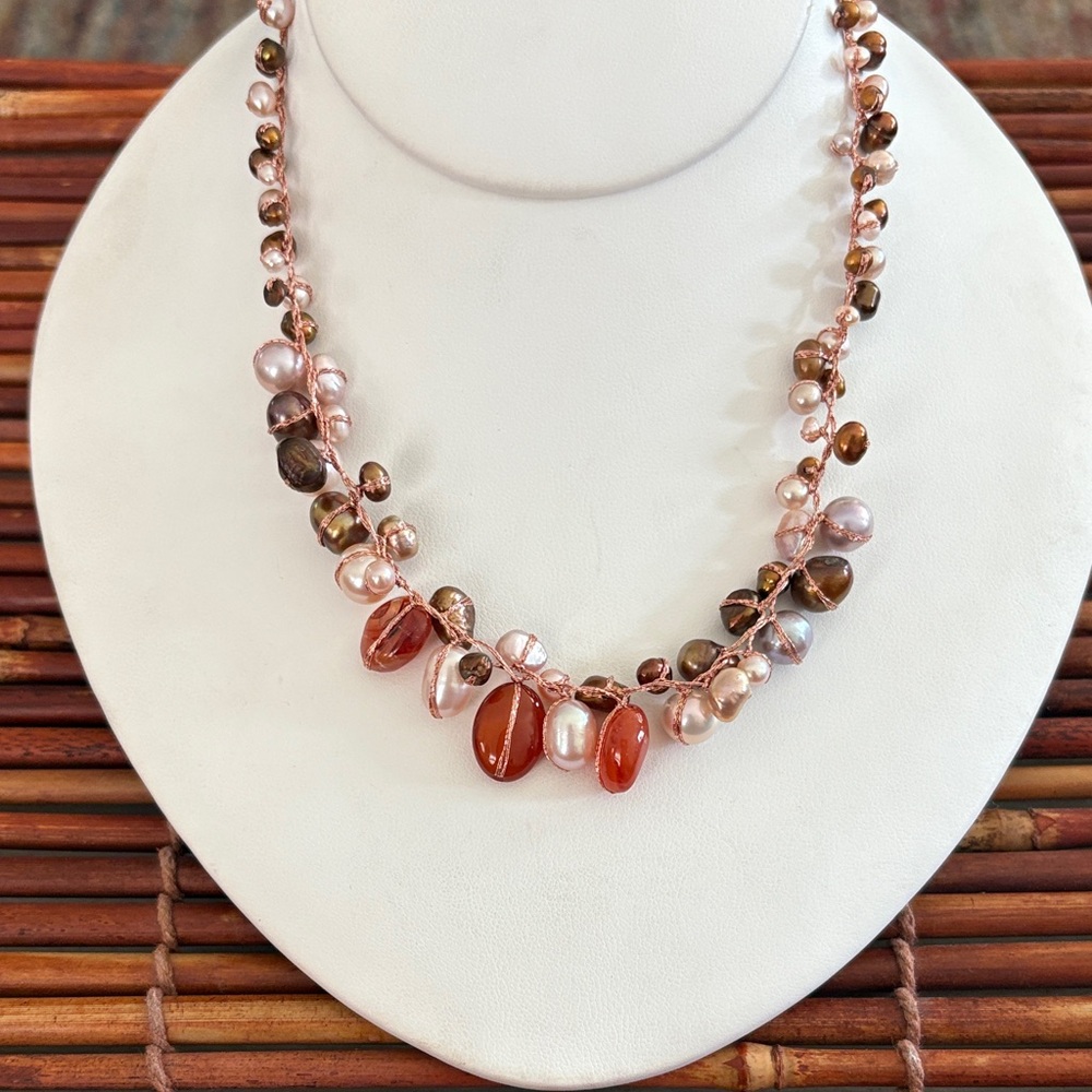 Elegant Multi-Color Pearl & Cord  Necklace 16”-18”